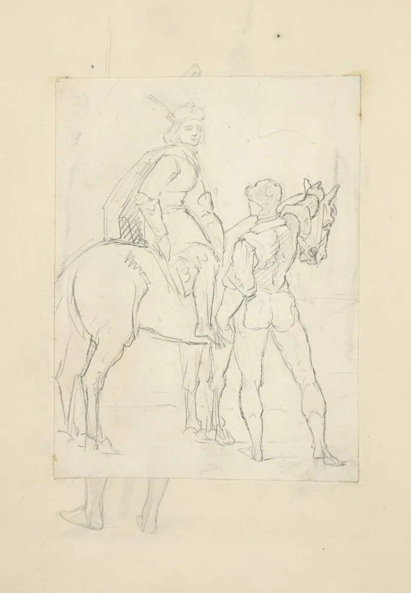 Two Men One On Horseback by Stewart Watson - Canvas Print