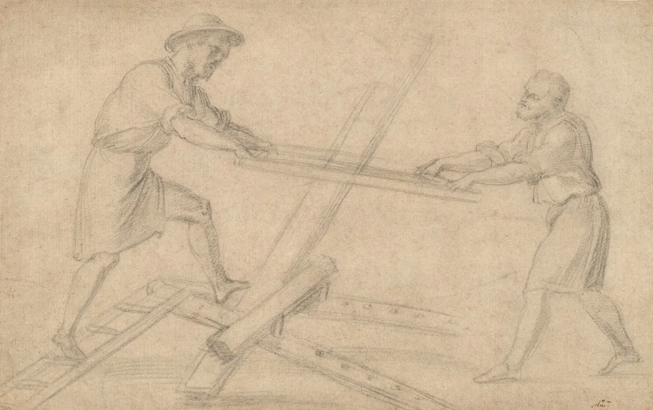 Two Men Sawing A Plank by Baccio Bandinelli - Canvas Print