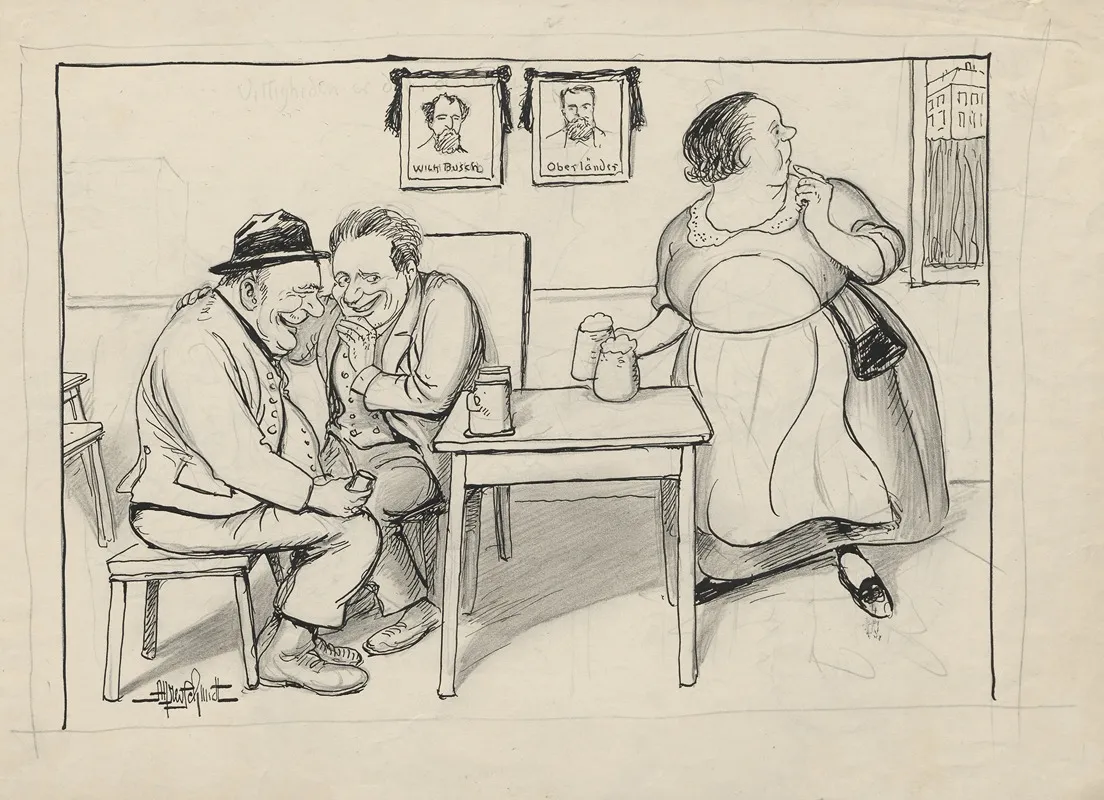 Two Men Sit Whispering Together In A Tavern