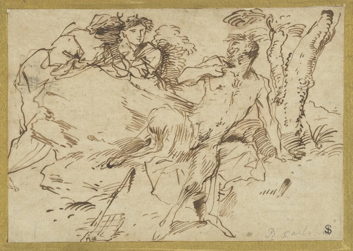 Two Nymphs And A Satyr by Giovanni Benedetto Castiglione - Canvas Print