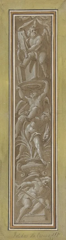 Two Pilaster With White Putti On Tan Ground 2 by Giovanni Mauro della Rovere - Canvas Print