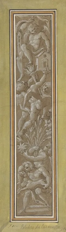 Two Pilaster With White Putti On Tan Ground by Giovanni Mauro della Rovere - Canvas Print