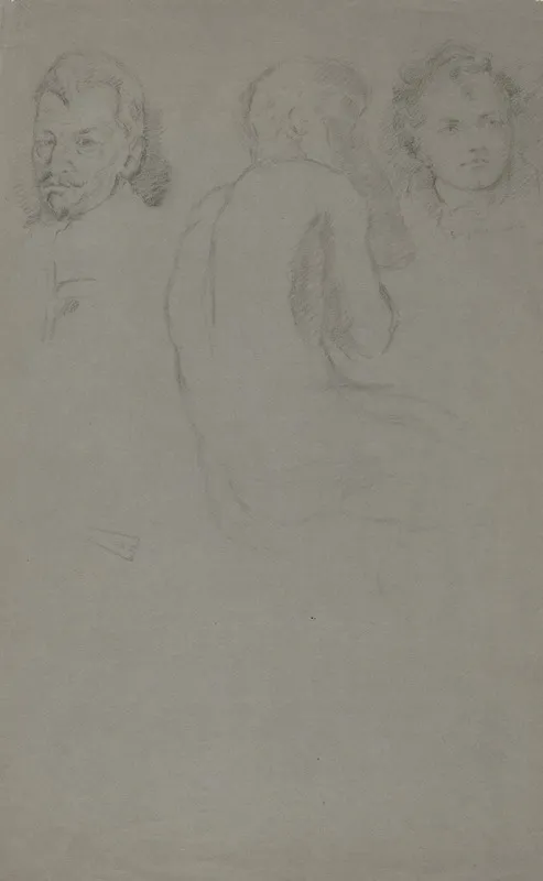 Two Portrait Studies And One Male Nude Seated