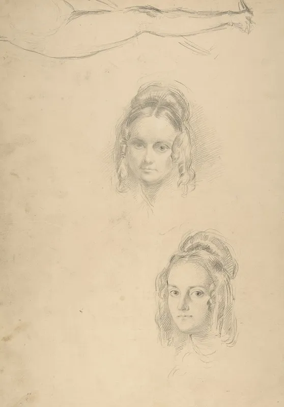 Two Portrait Studies Of The Artists Wife And A Study Of A Leg And Torso by George Richmond - Canvas Print
