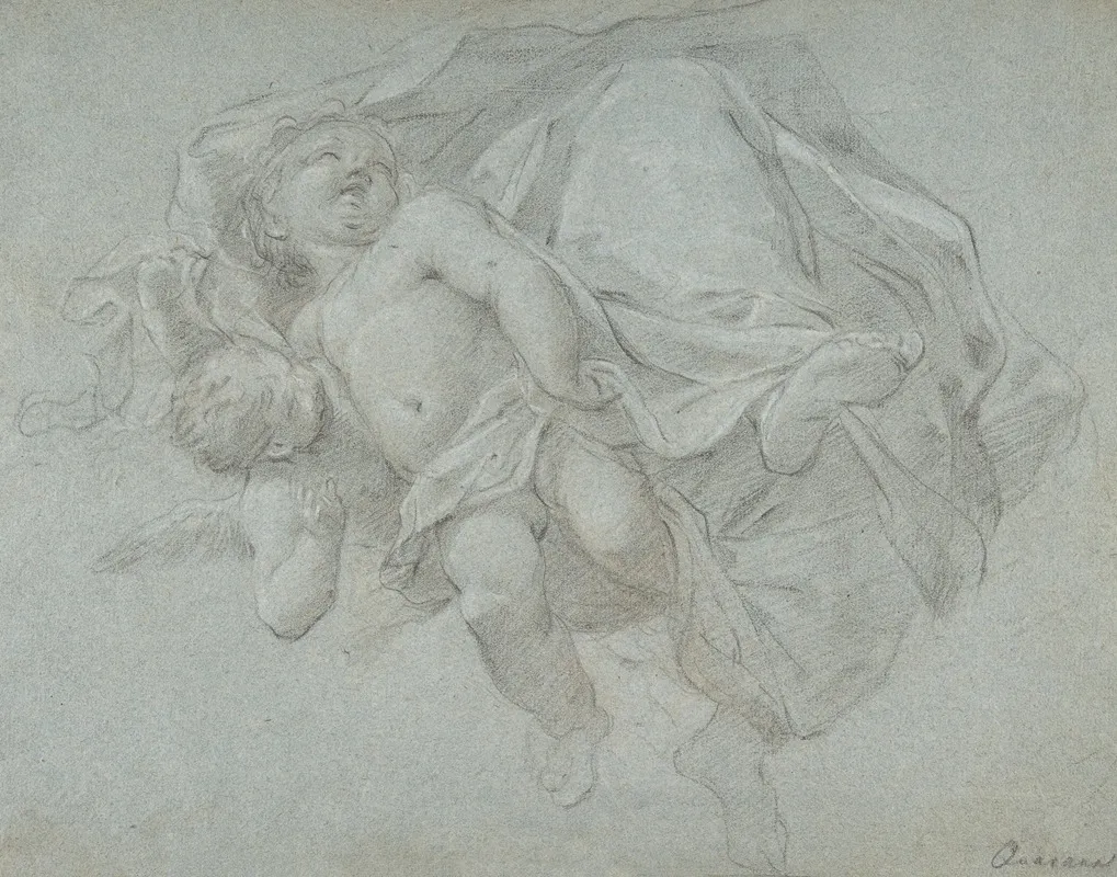 Two Putti Supporting The Lower Part Of A Draped Figure