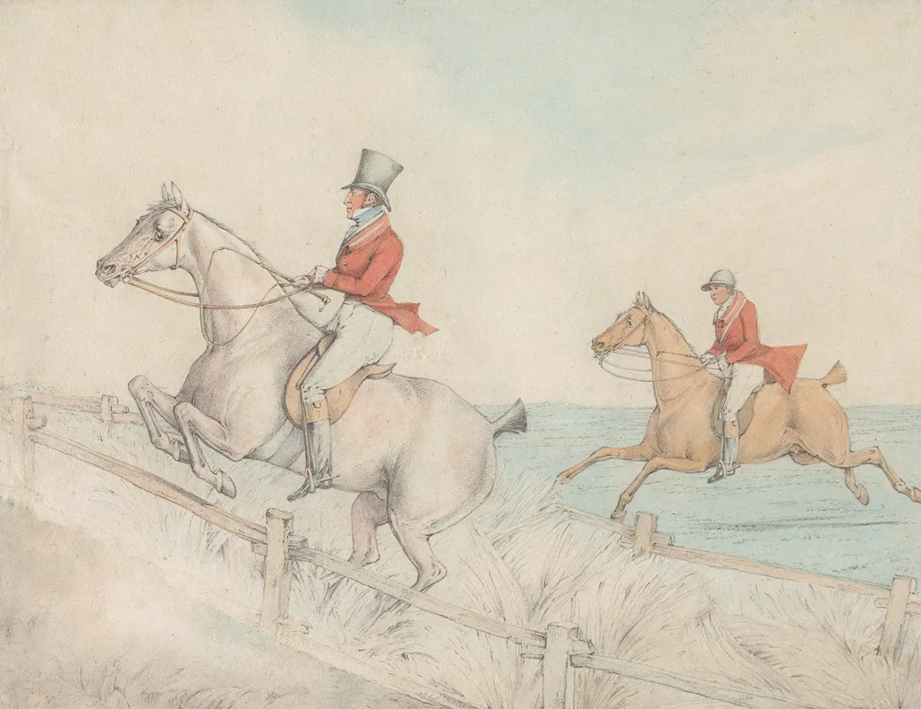 Two Riders Taking A Double Fence