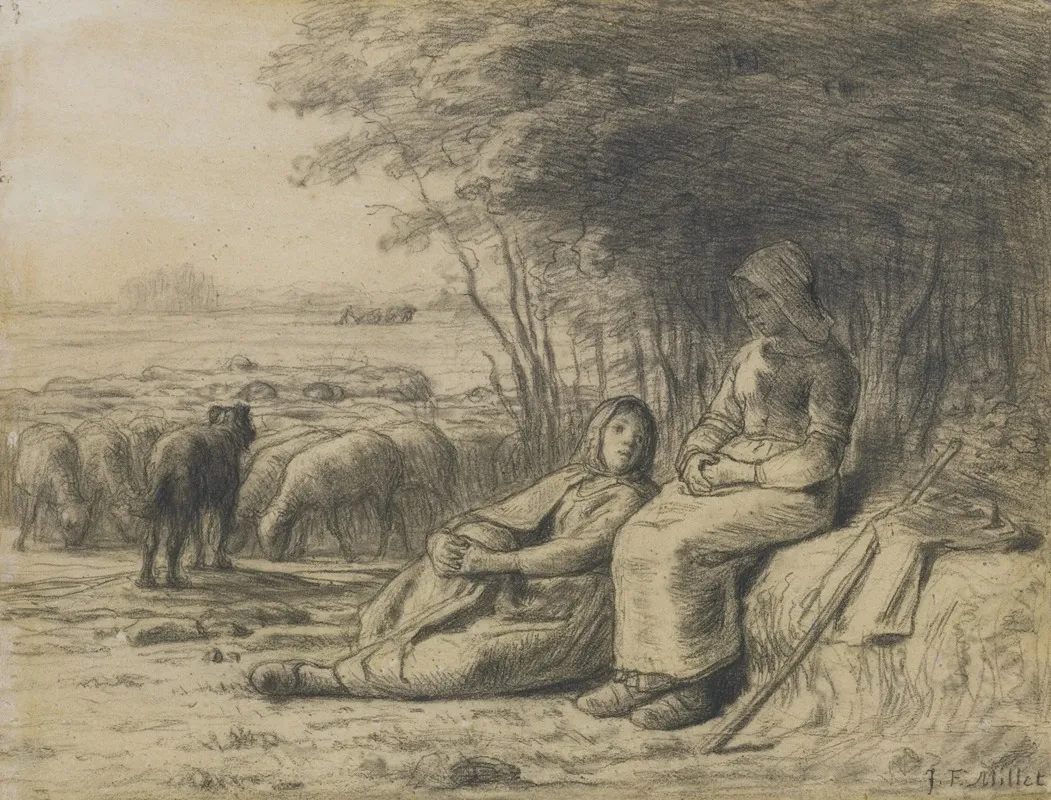 Two Shepherdesses And Their Flock