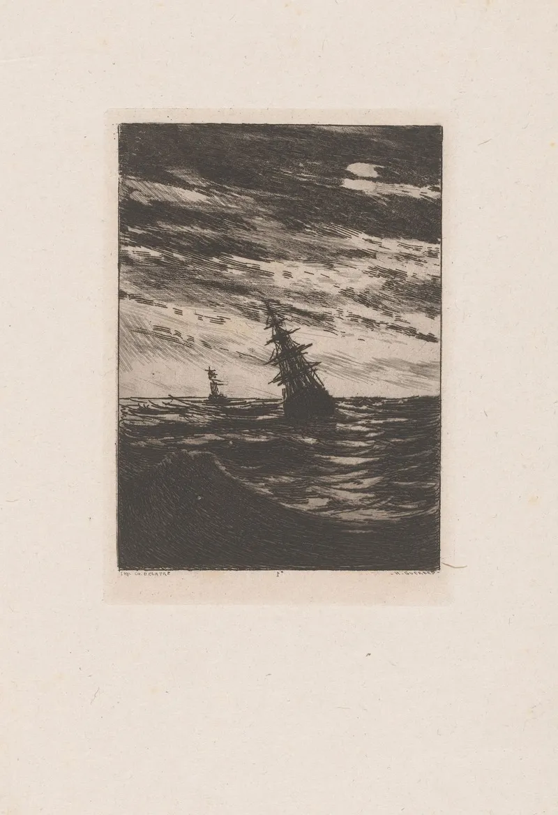 Two Ships At Sea 2 by Henri-Charles Guérard - Canvas Print