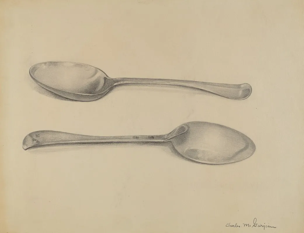 Two Silver Soup Spoons by Charles Garjian - Canvas Print