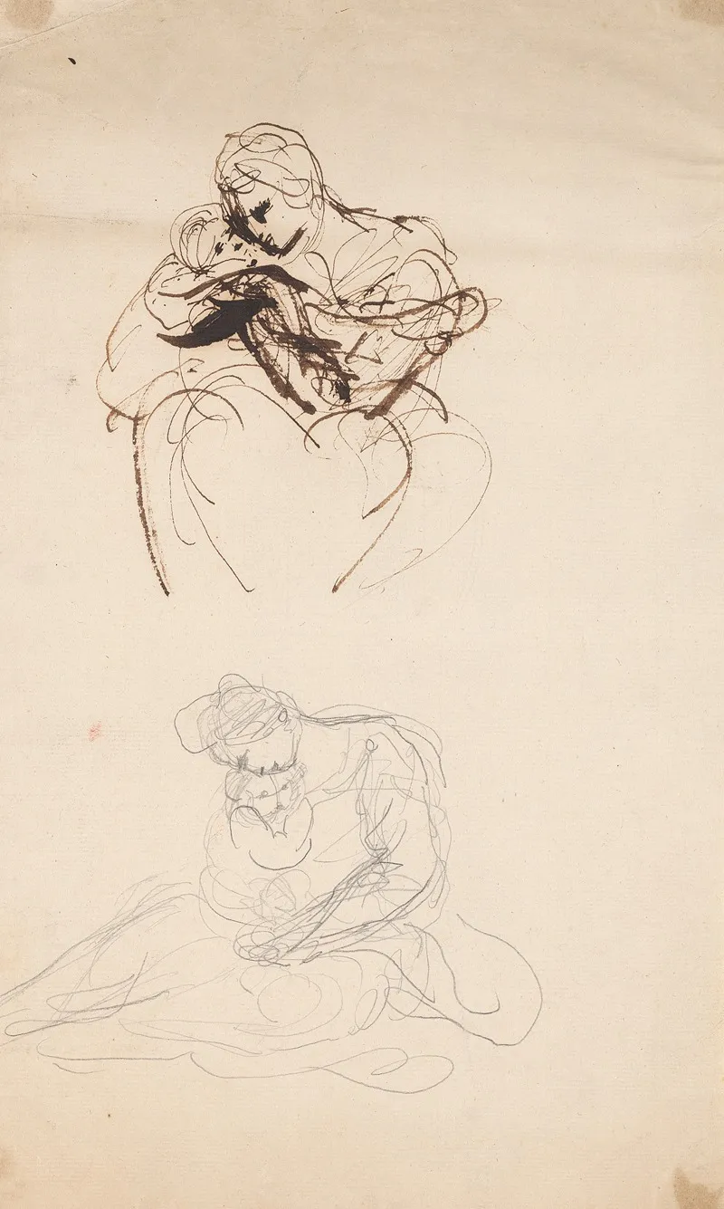 Two Sketches Of A Woman And Infant