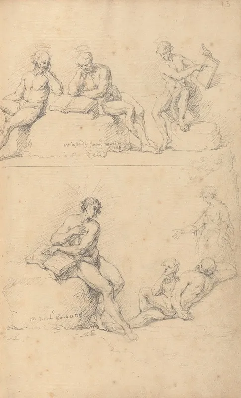 Two Sketches Of Saints Or Prophets by Hamlet Winstanley - Canvas Print