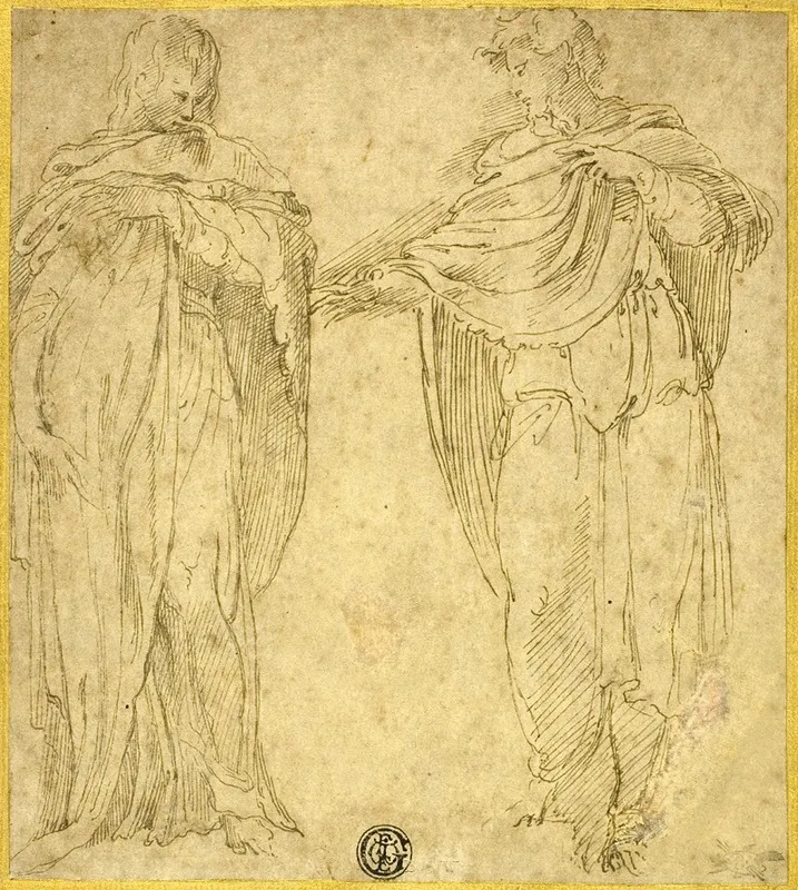Two Standing Draped Figure by Battista Franco - Canvas Print
