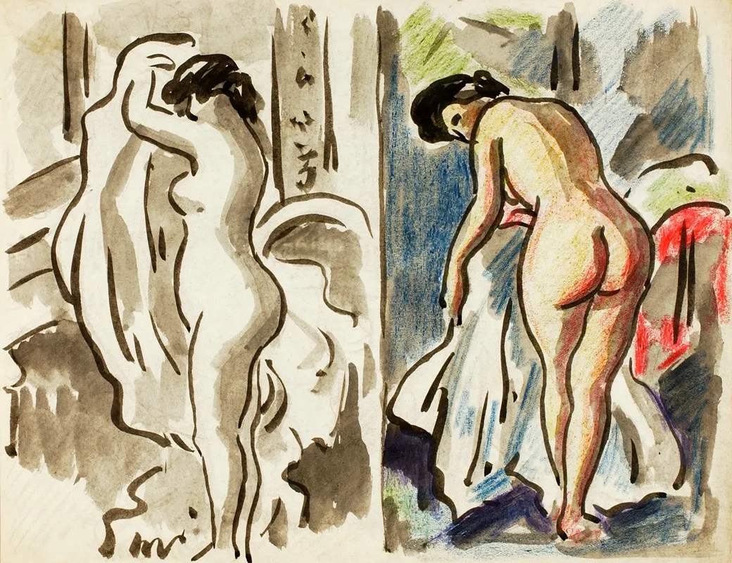 Two Standing Female Nudes 3 by Carl Newman - Canvas Print