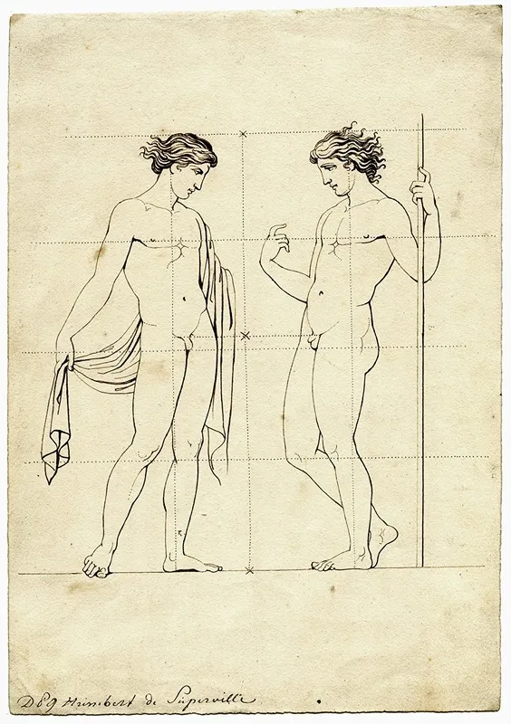 Two Standing Naked Youths 2 by David Humbert de Superville - Canvas Print