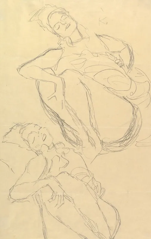 Two Studies For A Crouching Woman by Gustav Klimt - Canvas Print