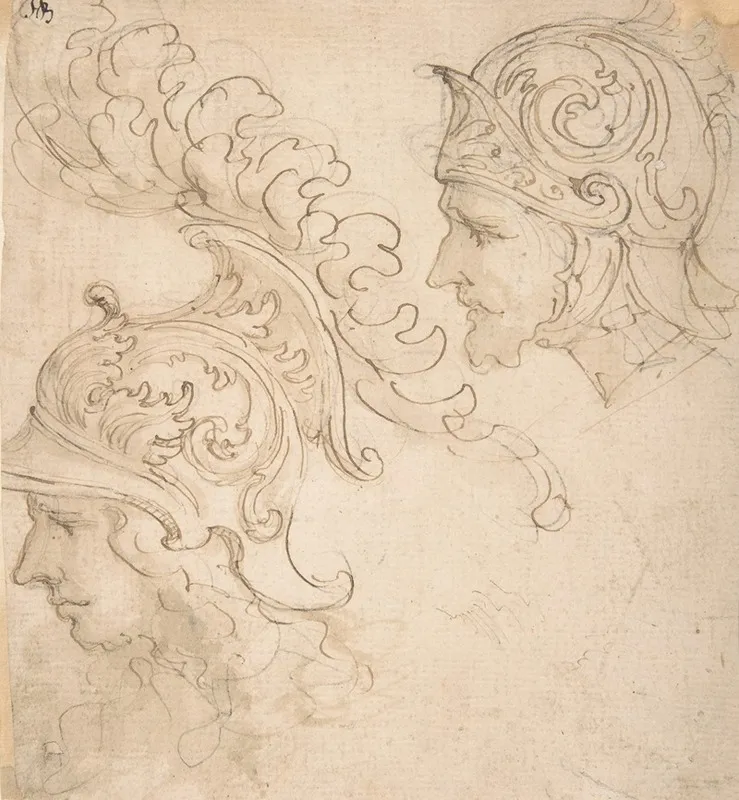 Two Studies For Helmet Designs Presented En Profil