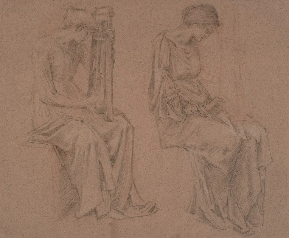 Two Studies Of A Seated Girl Playing A Sitar
