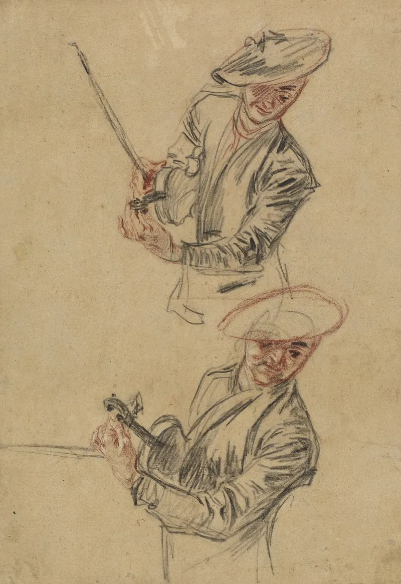 Two Studies Of A Violinist Tuning His Instrument