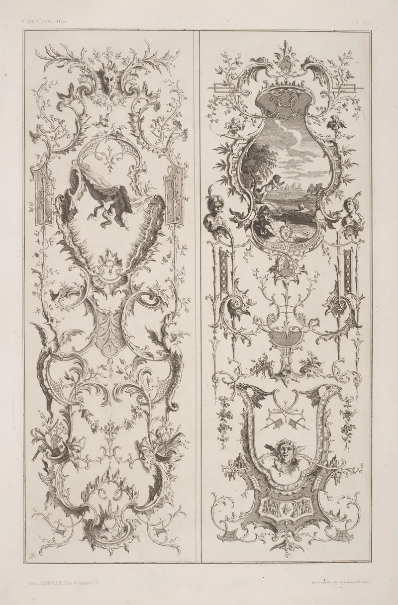 Two Vertical Designs Featuring Scene Of Cherubs By A Lake by André-Charles Boulle - Canvas Print