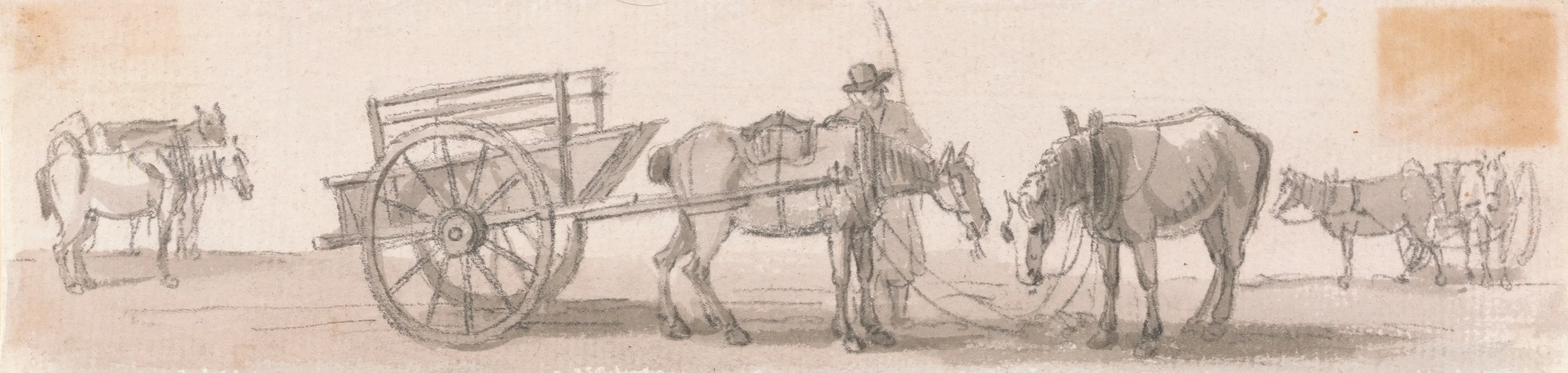 Two Wheeled Tip Cart With Horses