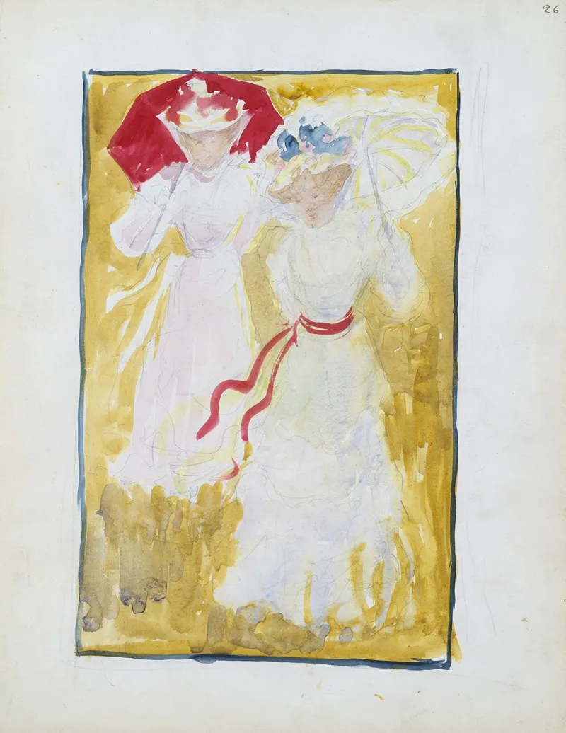 Two Women Crossing A Field by Maurice Prendergast - Canvas Print