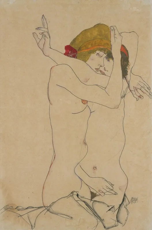 Two Women Embracing by Egon Schiele - Canvas Print