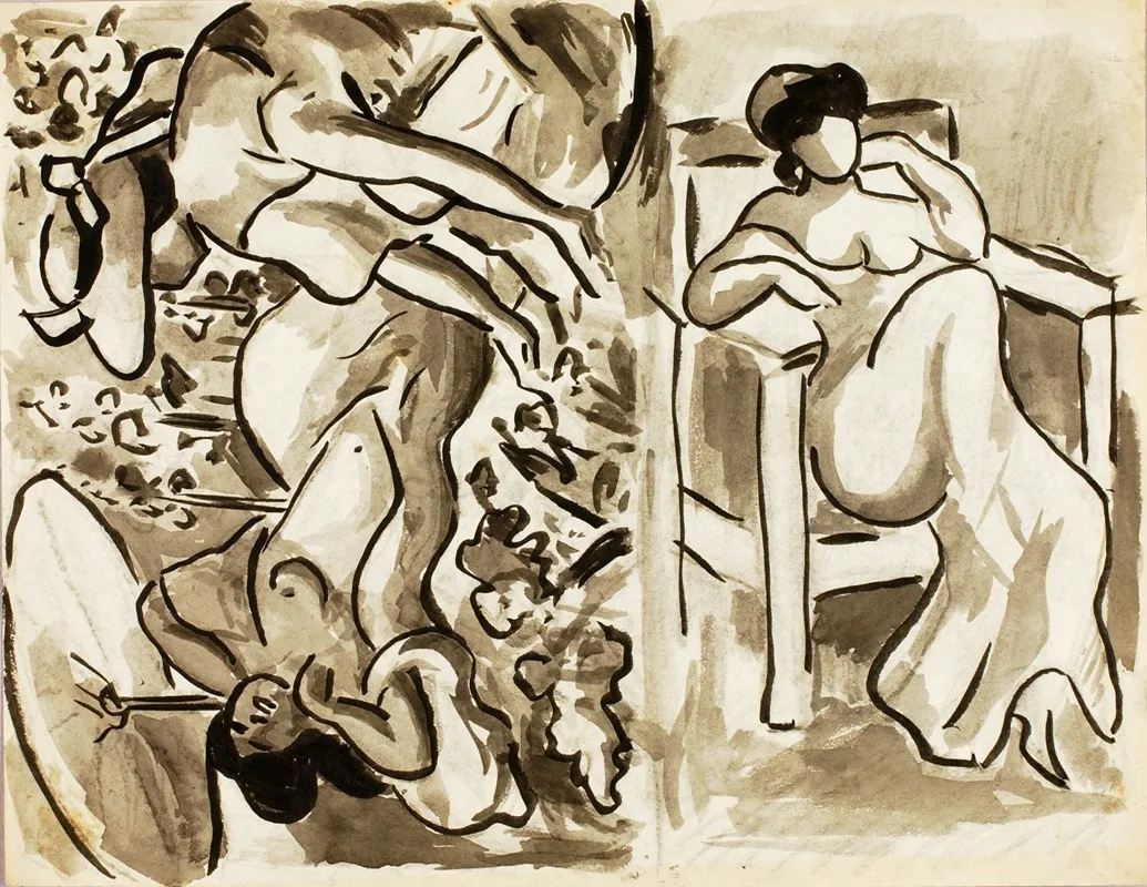 Two Women In A Garden One Seated Woman