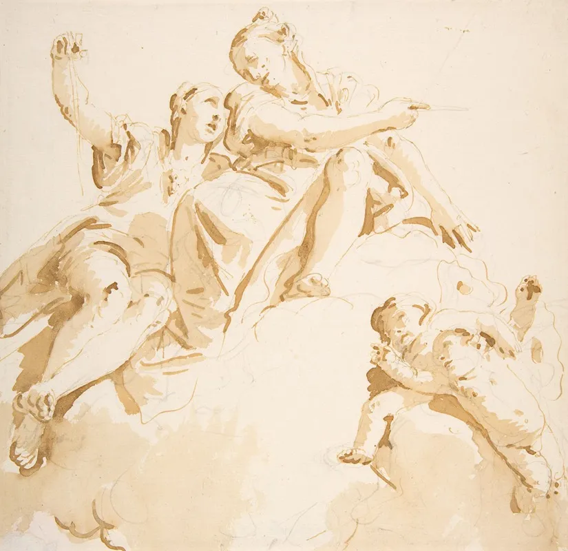 Two Women Seated On A Cloud And Two Putti