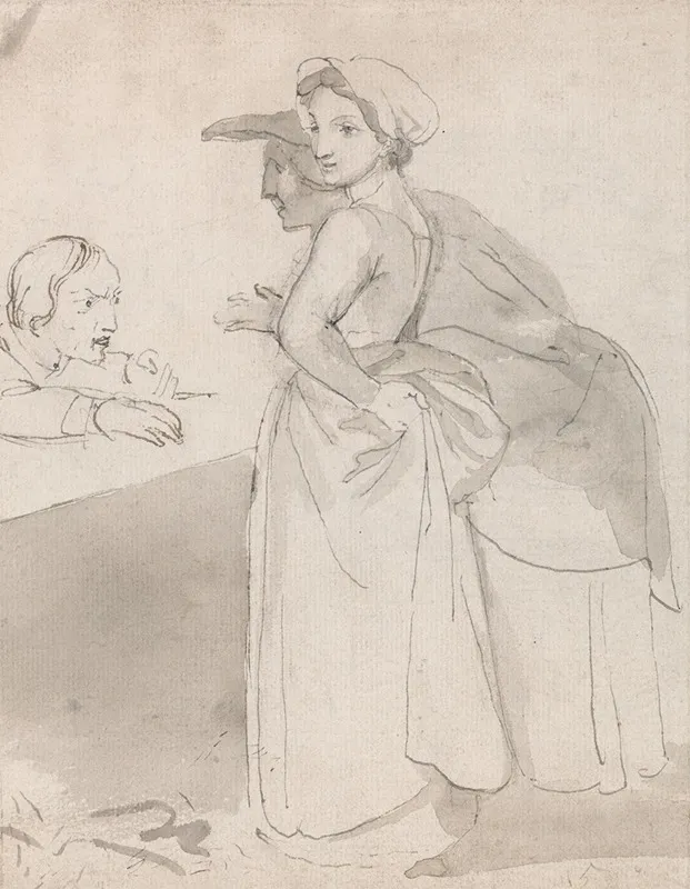 Two Women Talking To A Man At A Counter