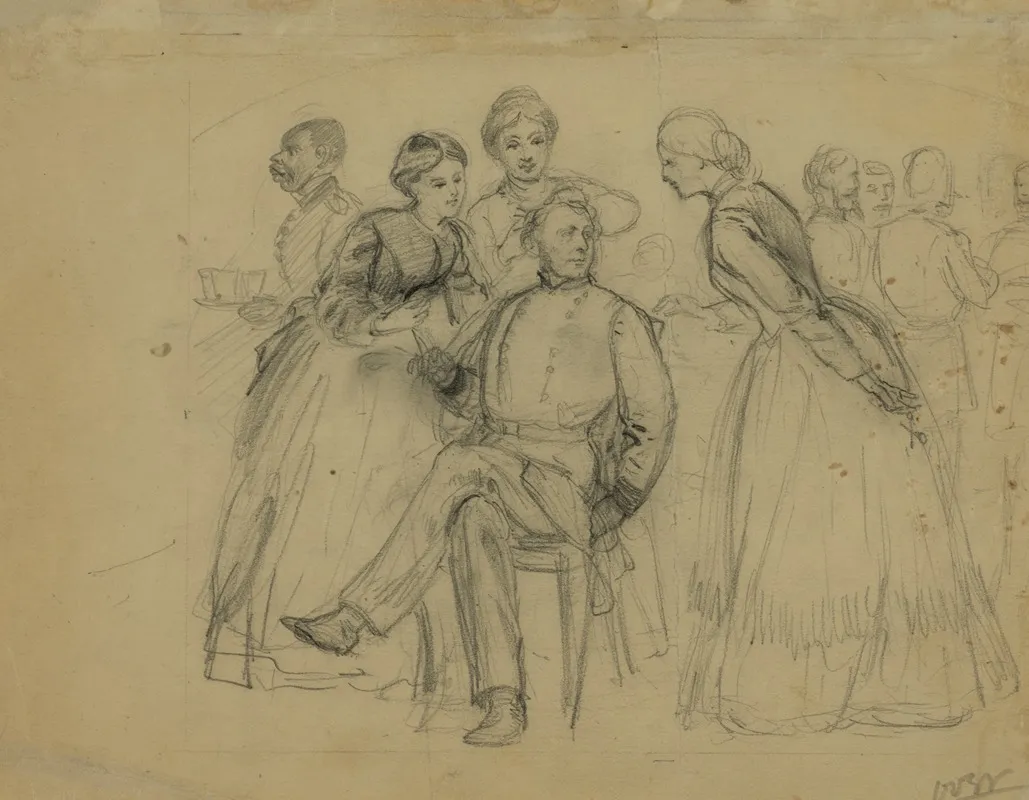 Two Women Trimming A Mans Hair