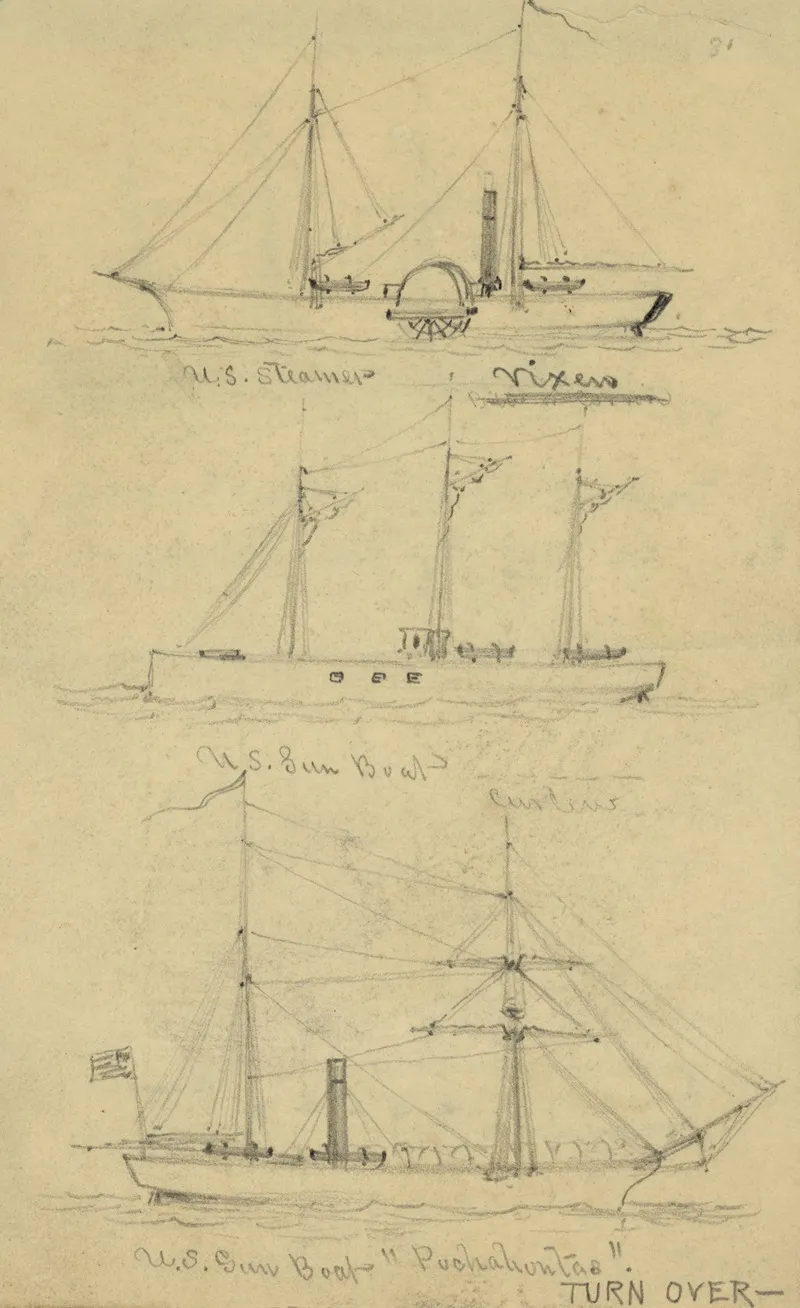 U S Steamer Vixen U S Gun Boat Curlew And U S Gun Boat Pochahontas