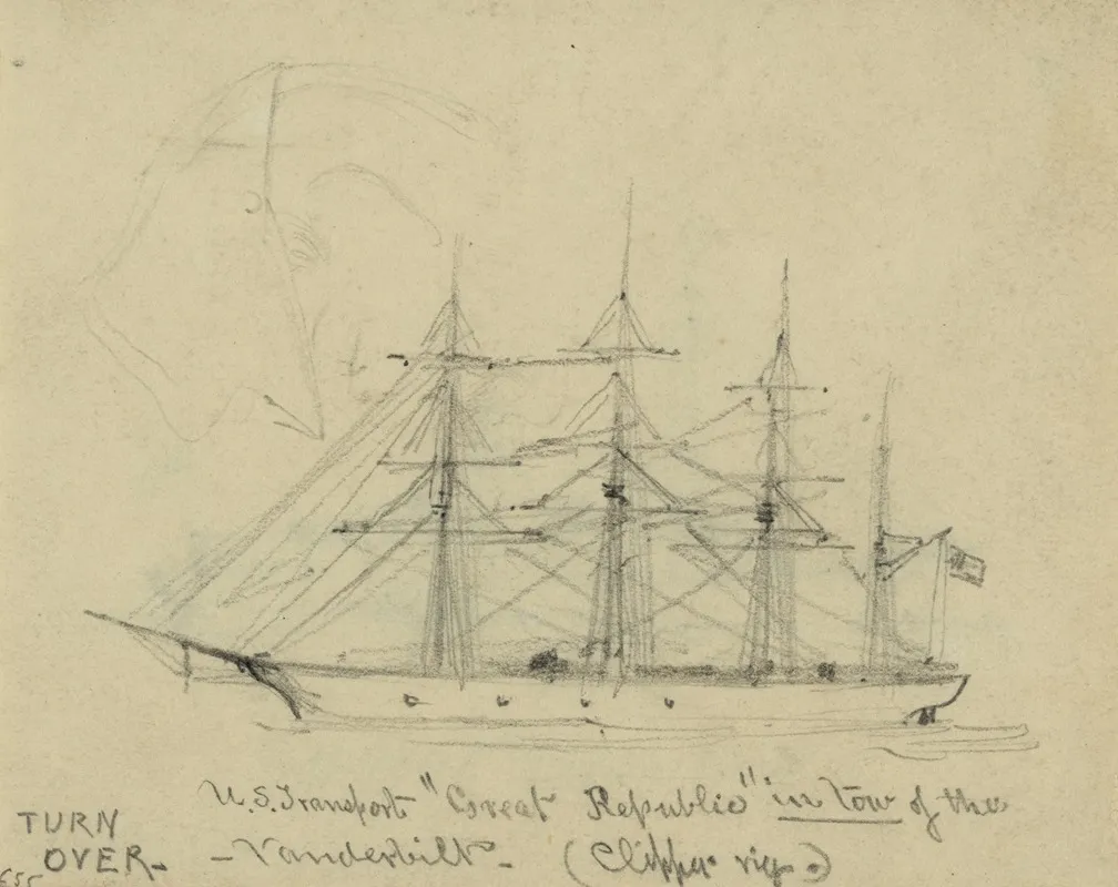 U S Transport Great Republic In Tow Of The Vanderbilt Clipper Rig