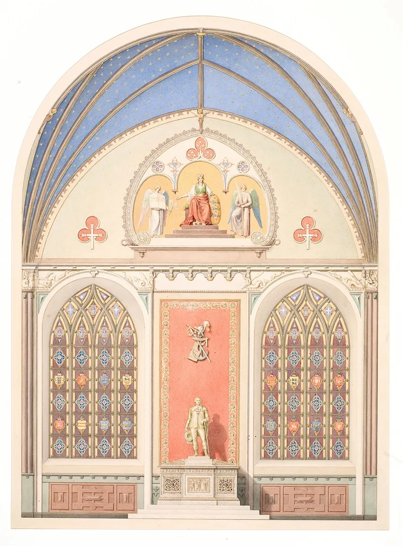 Udkast Til Hvaelvingens Dekoration I Christian Ivs Kapel I Roskilde Domkirke Udsmykning I Midten Med Statue Af Christian Iv by Heinrich Eddelien - Canvas Print
