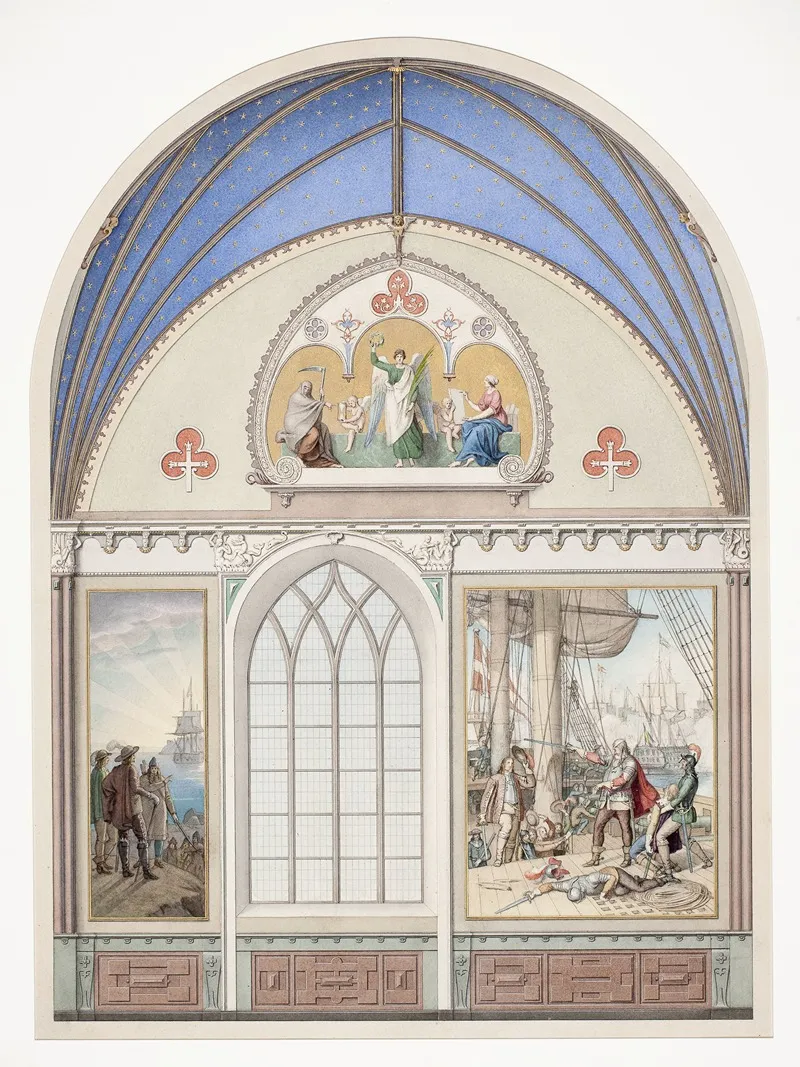 Udkast Til Hvaelvingens Dekoration I Christian Ivs Kapel I Roskilde Domkirke Udsmykning T H Med Chr Iv Pa Trefoldigheden by Heinrich Eddelien - Canvas Print
