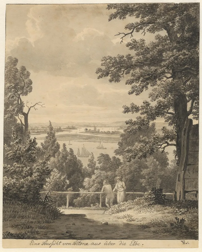 Udsigt Fra Altona Over Elben by Christoffer Wilhelm Eckersberg - Canvas Print