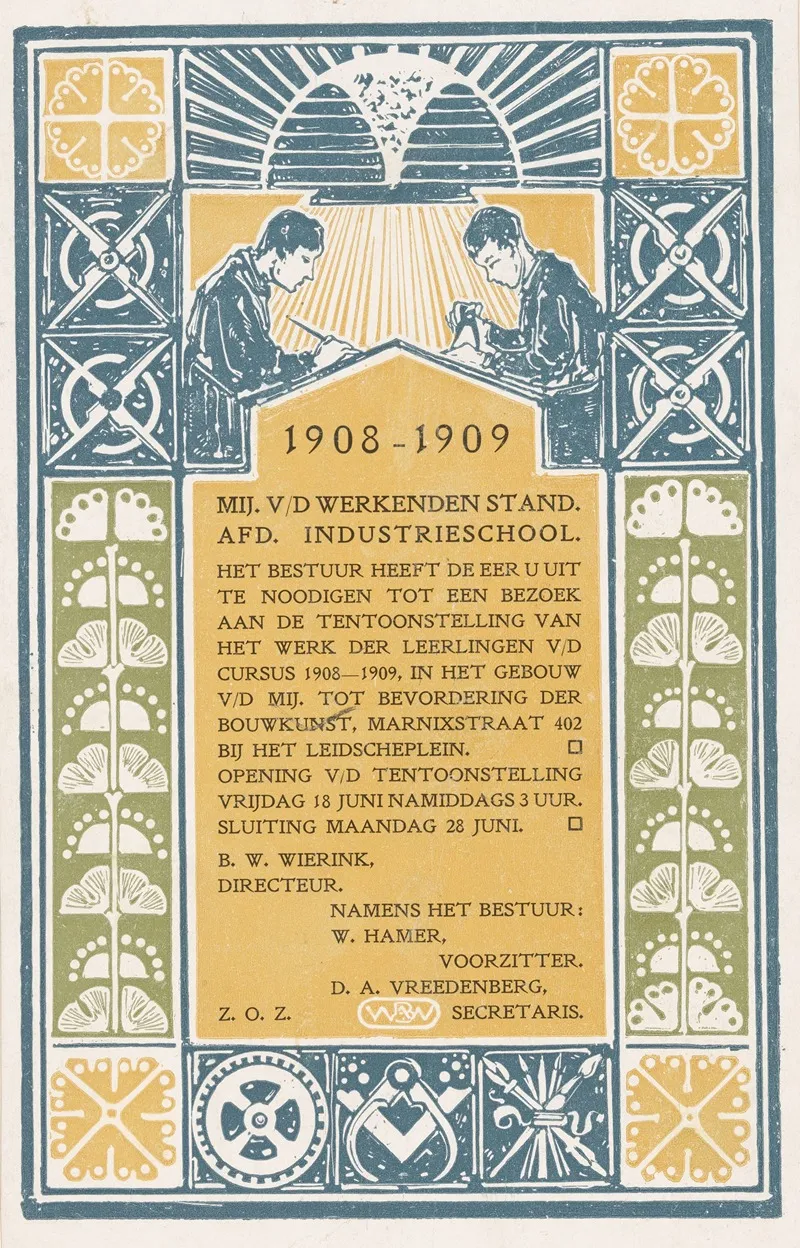 Uitnoodigingskaart Voor Een Tentoonstelling Van De My Vd Werkenden Stand Afd Industrieschool by Bernard Willem Wierink - Canvas Print