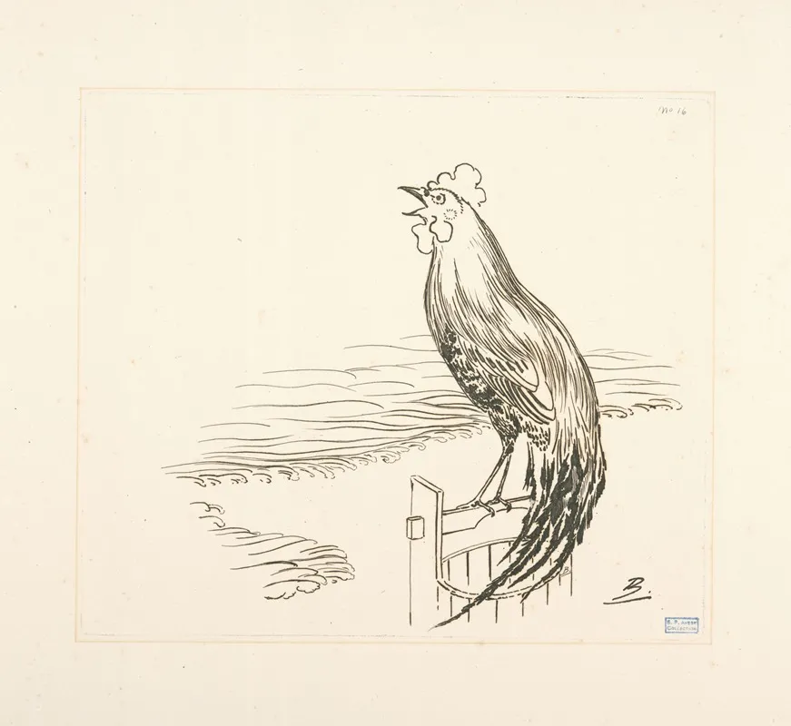 Un Coq Perche Sur Un Seau Devant La Mer