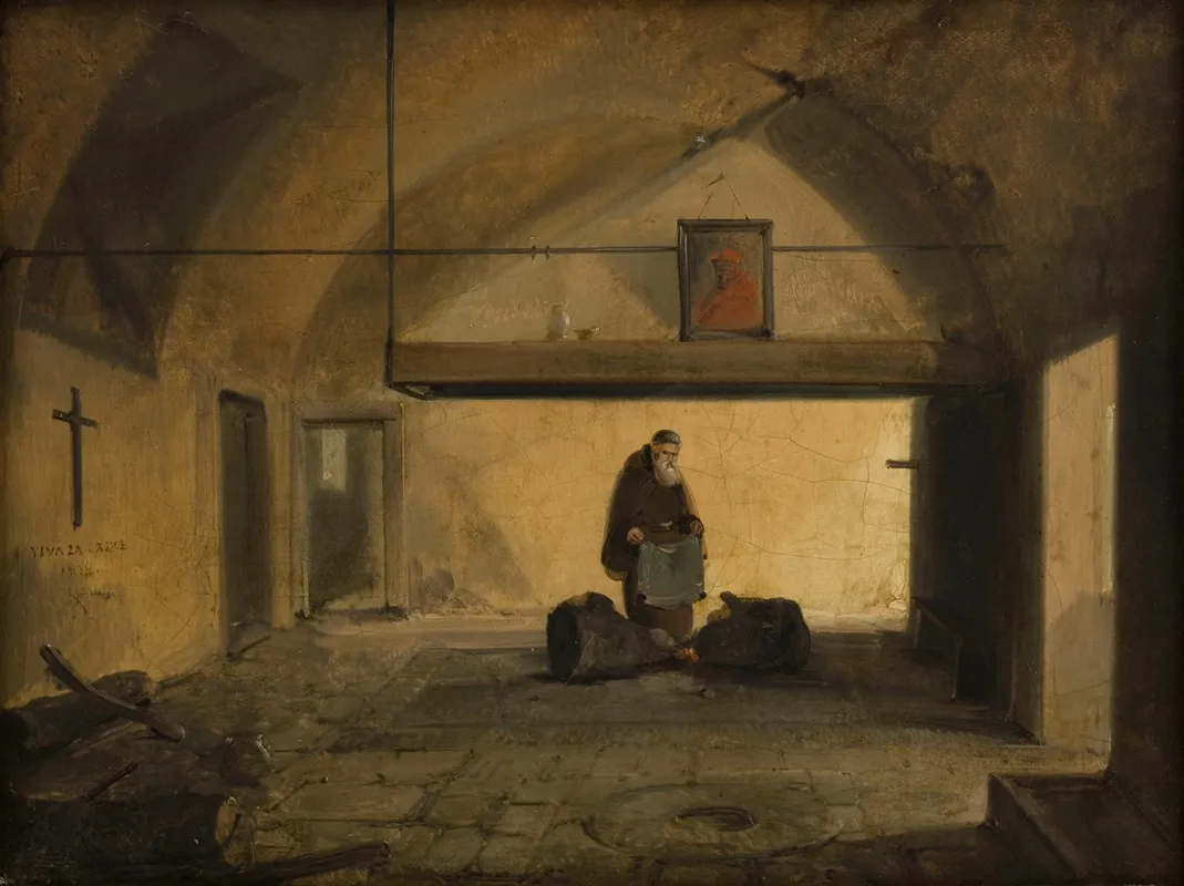 Un Moine Dans Une Salle Voutee by François-Marius Granet - Canvas Print