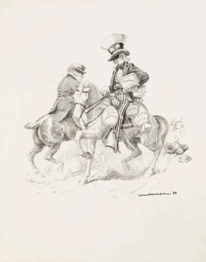 Uncle Sam And Another Man Depicted As Bandits On Horses