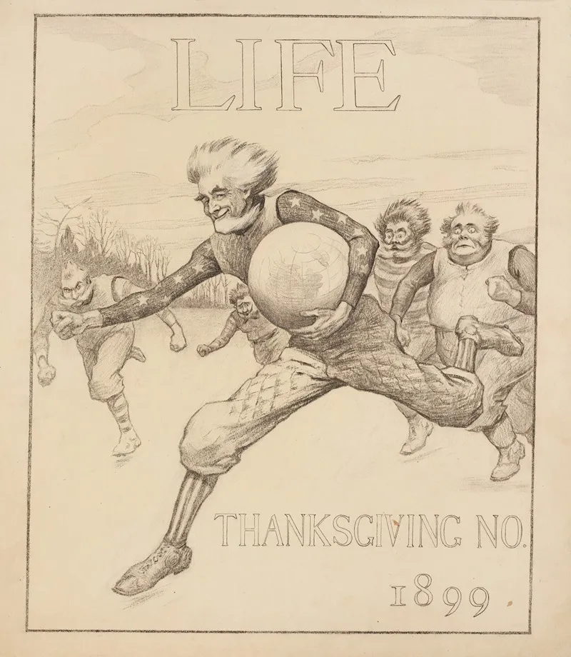 Uncle Sam As A Football Player Is Running With The Ball