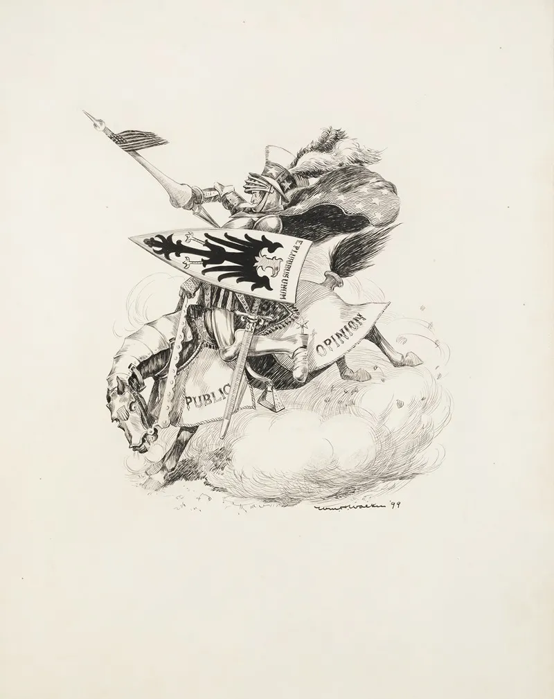 Uncle Sam As A Knight Riding A Horse Armored In Public Opinion And Carrying A Shield Reading E Pluribus Unum