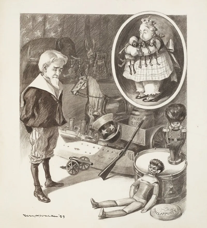Uncle Sam Depicted As A Boy Looks Over His Toys