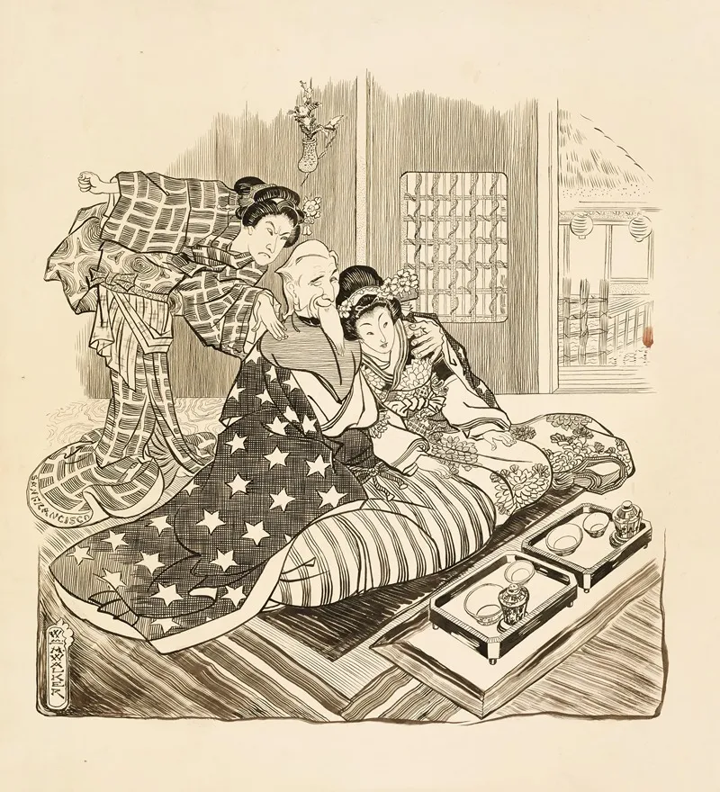 Uncle Sam Enjoying The Company Of A Young Japanese Woman