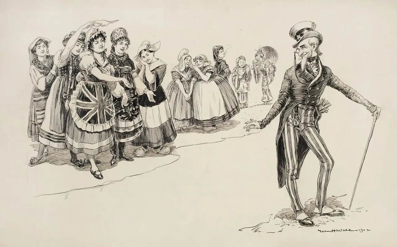 Uncle Sam Is Admired By Ladies Representing Several Countries
