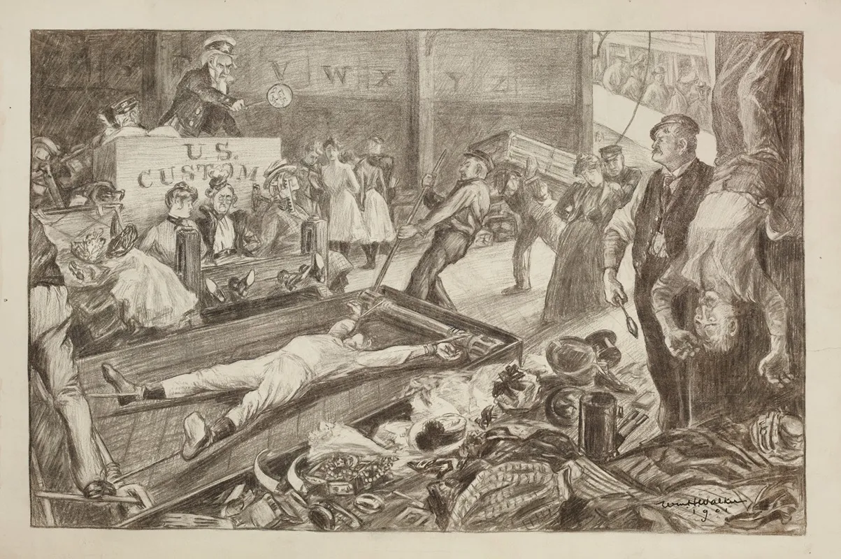 Uncle Sam Presides Over A Court In The U S Customs House Where Women Are Put In Stocks Men Are On The Rack And Their Belongings Seized