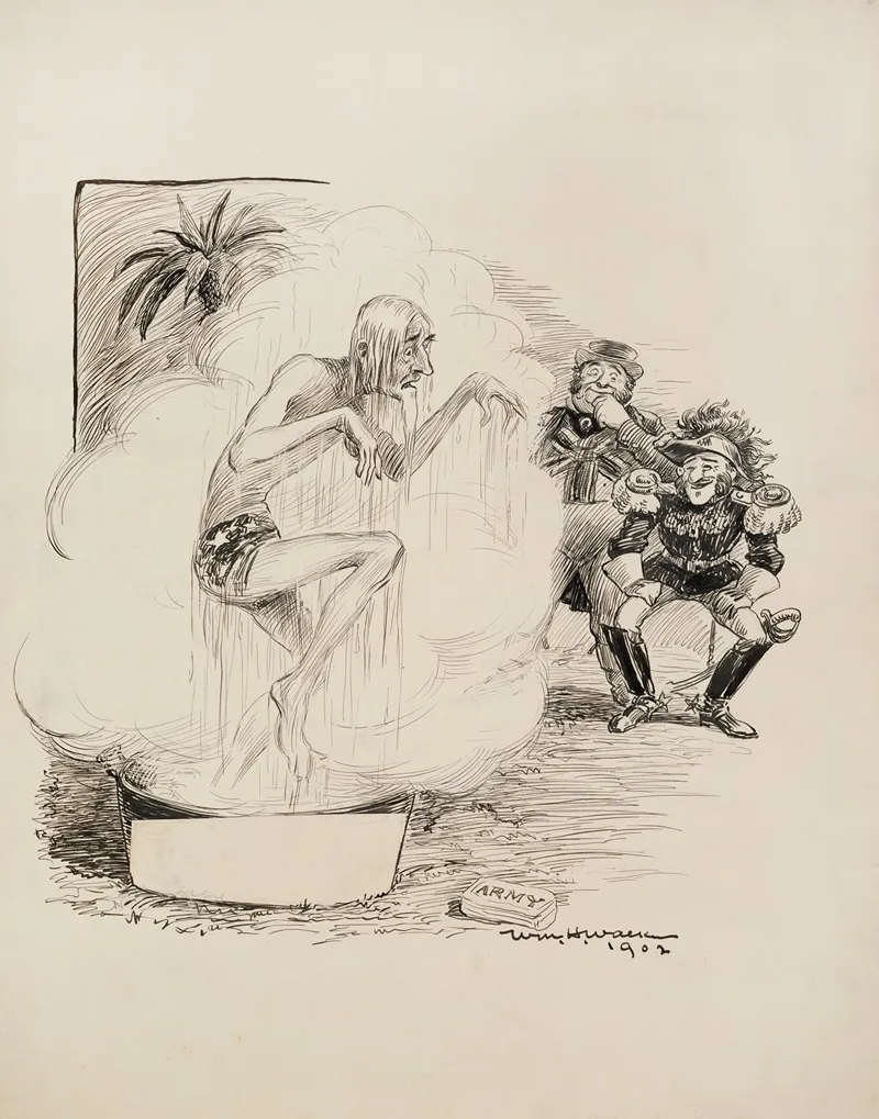 Uncle Sam Soaking Wet In A Wash Tub With A Bar Of Army Soap