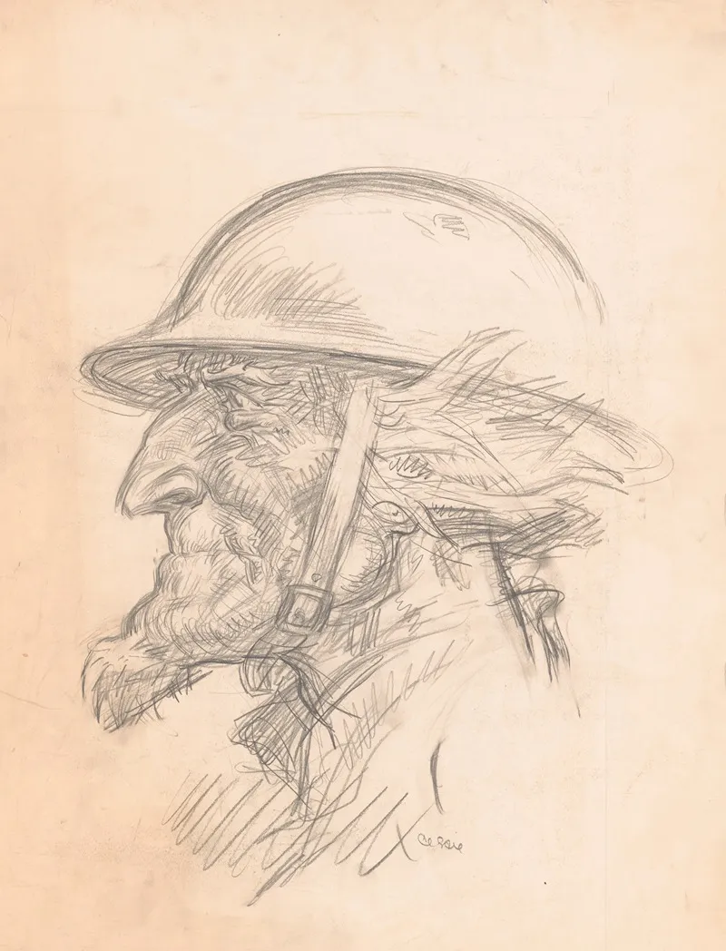 Uncle Sam Wearing Helmet by Oscar Edward Cesare - Canvas Print