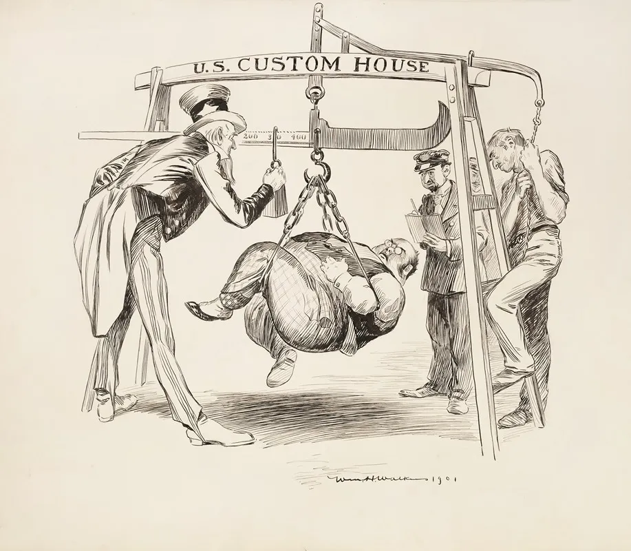 Uncle Sam Weighs A Fat Man At The U S Custom House