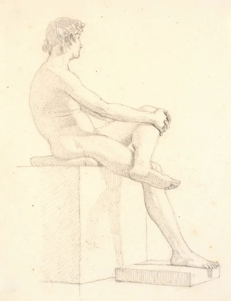 Ung Siddende Mandlig Model by Christen Købke - Canvas Print