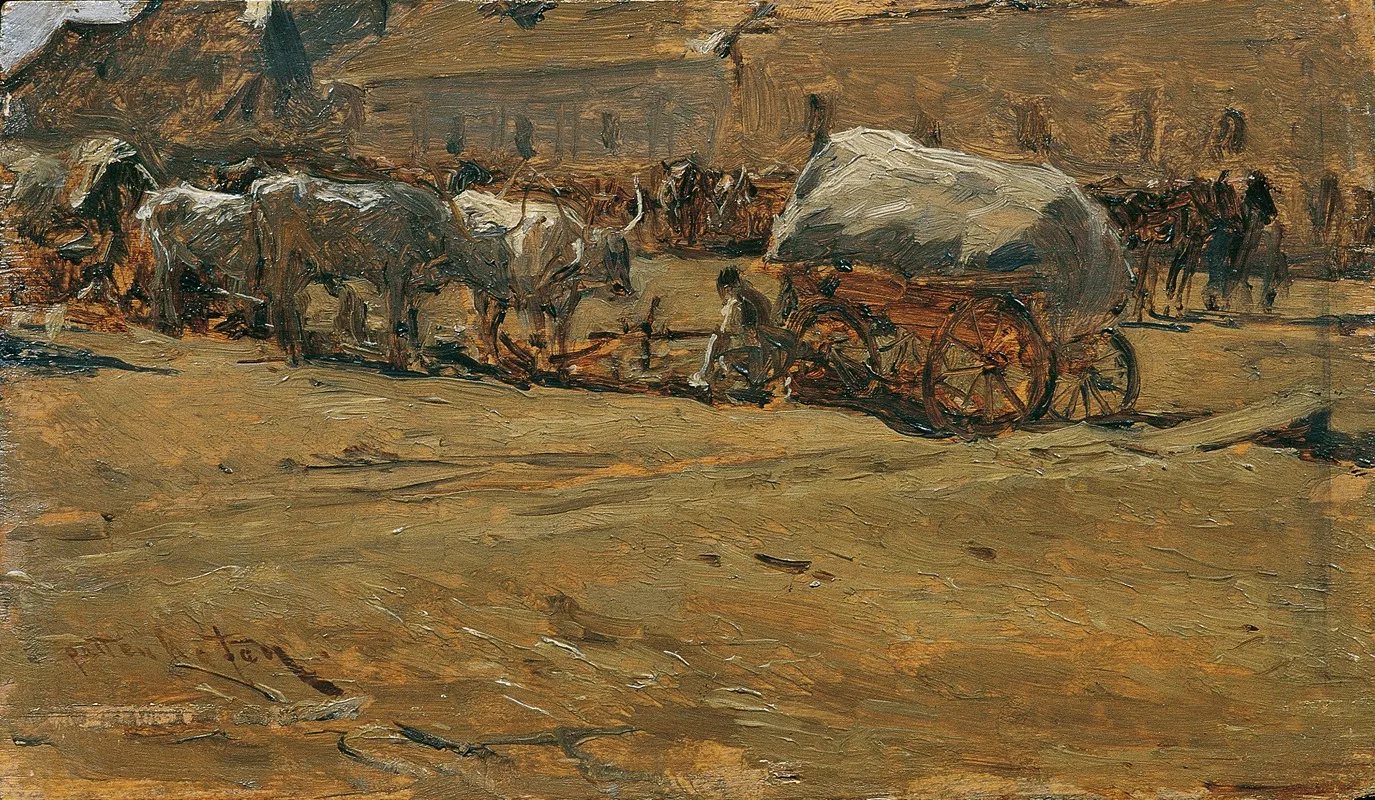 Ungarische Ochsengespanne by August von Pettenkofen - Canvas Print